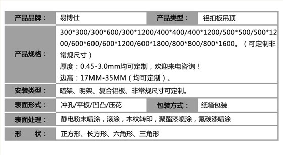 冲孔吸音铝扣板产品参数