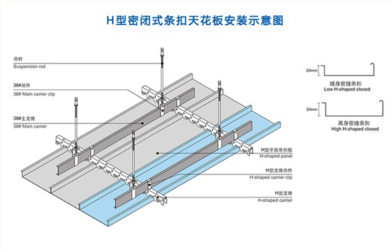 H型密闭式条扣天花板安装示意图