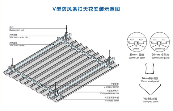 V型防风条扣天花安装示意图