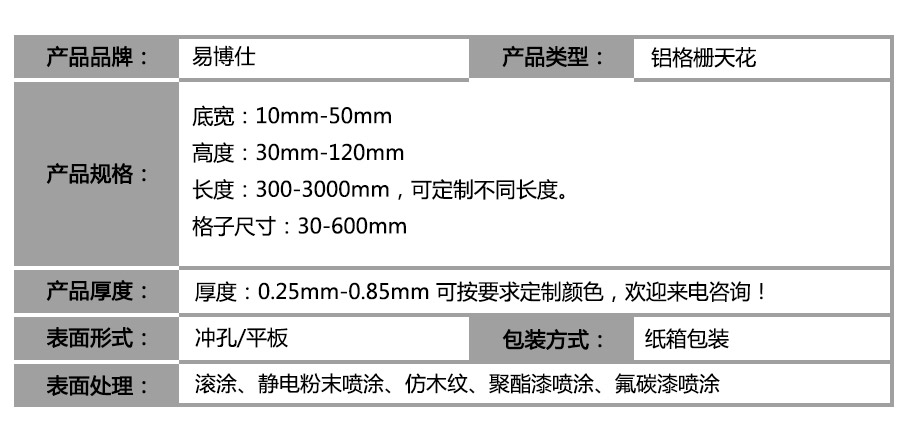 黑色铝格栅参数