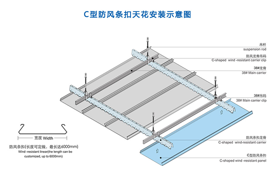C型防风条扣天花安装示意图