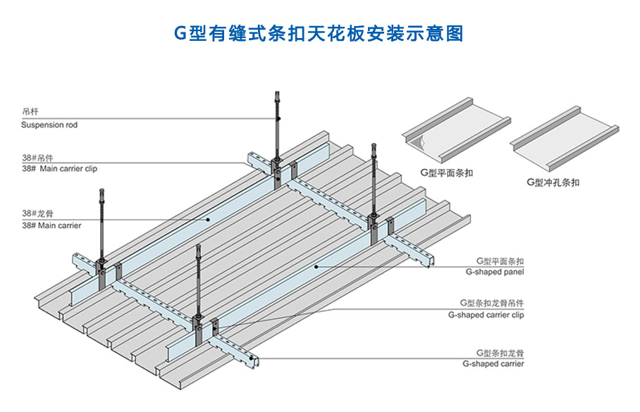 G型有缝式条扣天花板安装示意图