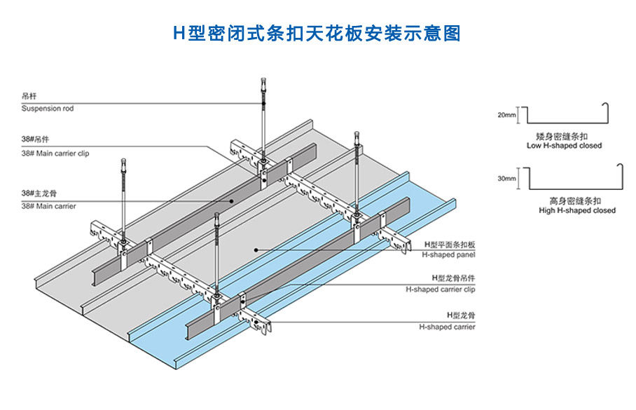 H型密闭式条扣天花板安装示意图