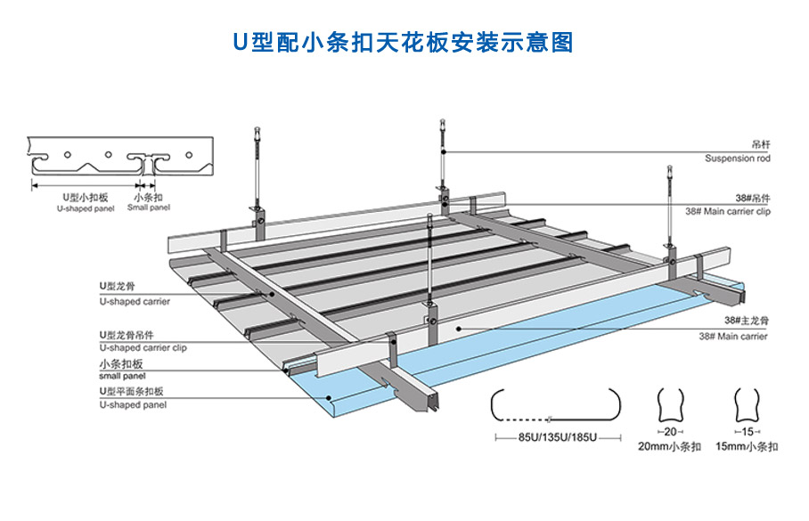 U型配小条扣天花板安装示意图