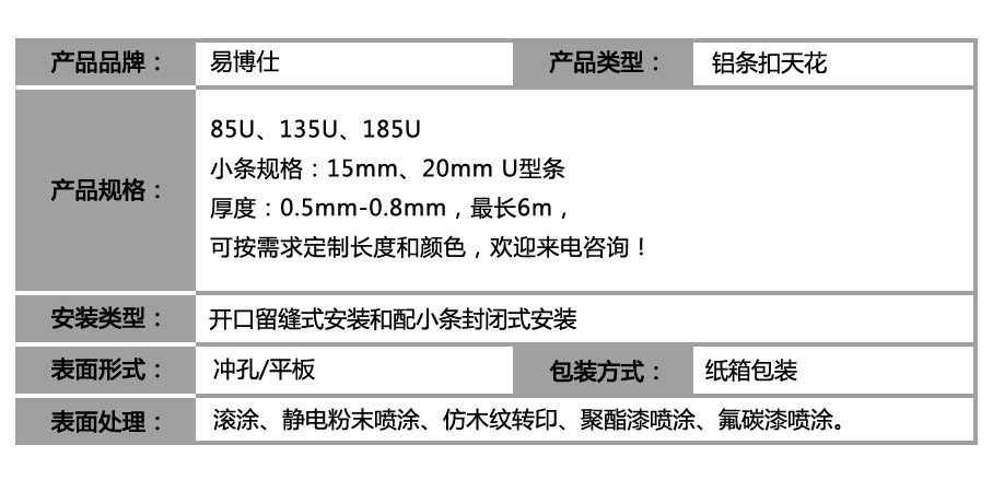 U型铝条板_参数